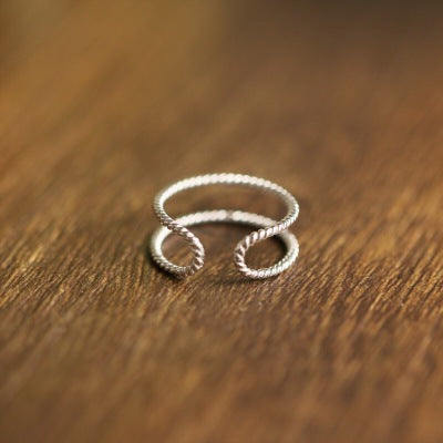 Womens 925 Silver Ring Double Twist Thin Band Adjustable Opening Retro Fashion Jewelry Gift For Women Everyday