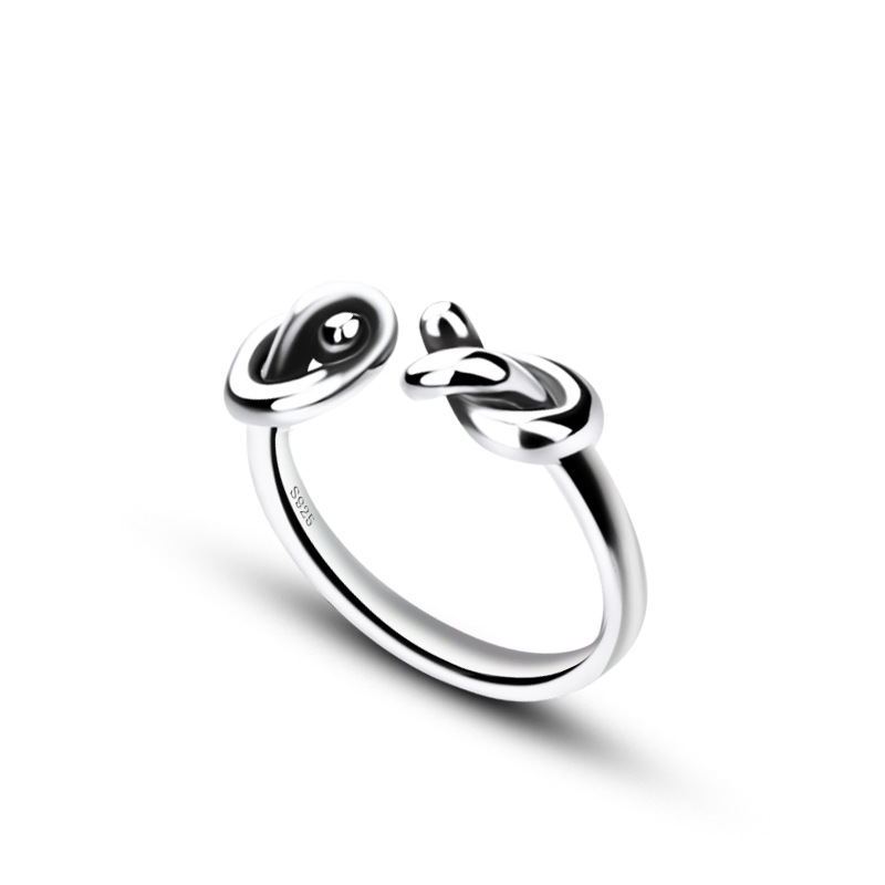 Sterling Silver Knot Ring Adjustable Open Design 925 Silver Platinum Plated Gift For Her Elegant Jewelry Birthday Gift