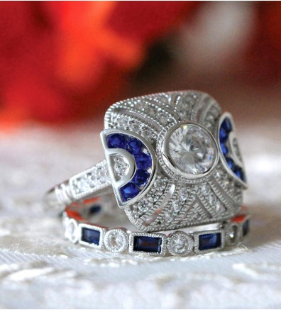 Women Blue Topaz Ring In Sterling Silver Geometric Dainty Elegant Jewelry For Anniversary Engagement Birthday Gift