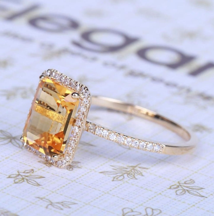 Engagement Ring Diamond Yellow Gemstone Microset Plated Couples Anniversary Ring Elegant Geometric Design Chic