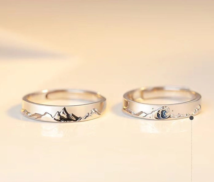 Adjustable Opening Starry Sky Korean Style Couple Rings Platinum Plated Matching Fashion Jewelry Anniversaries