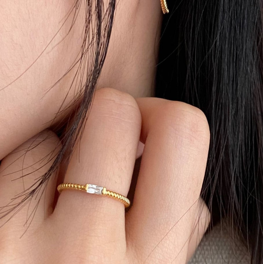 Womens Heart Ring Zircon Diamond Korean Vintage Gold Plated