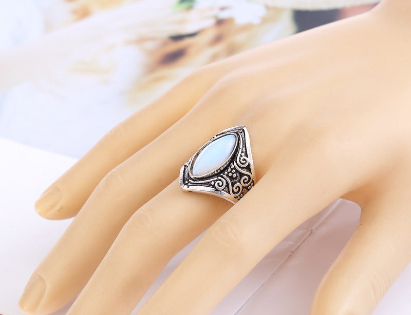 Womens Moonstone Ring Drop Shape Alloy Inlaid Gemstones Punk Jewelry For Her Her Trendy Hand Accessories Style