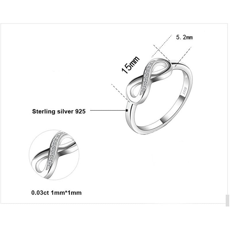 Womens 925 Sterling Silver Figure Eight Infinity Ring Elegant Design Pure Silver Jewelry Sizes 6 7 8 9 For All