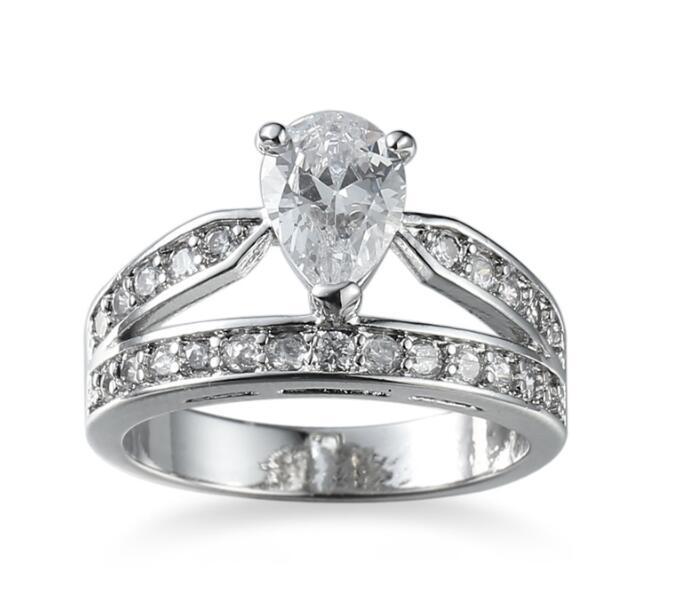 White Zircon Ring 925 Silver White Gold Plated Copper Jewelry Unisex Fashion Geometry Design Everyday Wear Friendly