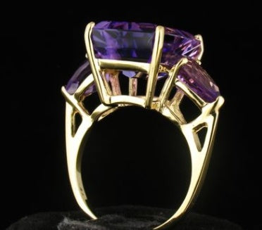 Women's Tourmaline Amethyst Ring With Diamond Accent 18K Gold Plated Silver Copper Jewelry Elegant Modern Style