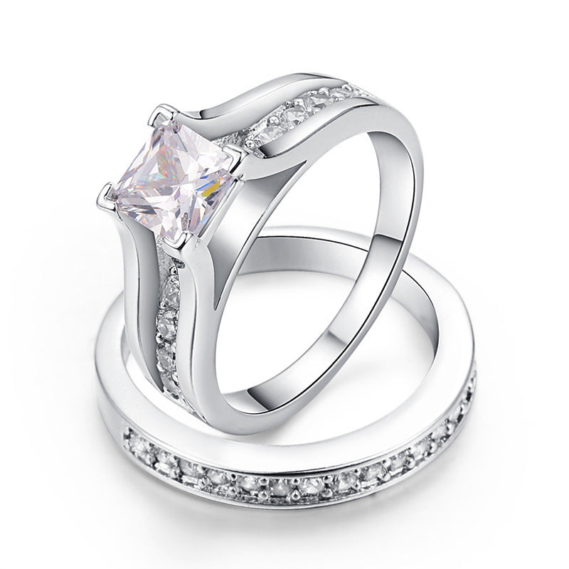 Hearts And Arrows Plated Copper Ring Simulated Diamond Geometric Couple Engagement Promise Anniversary Jewelry