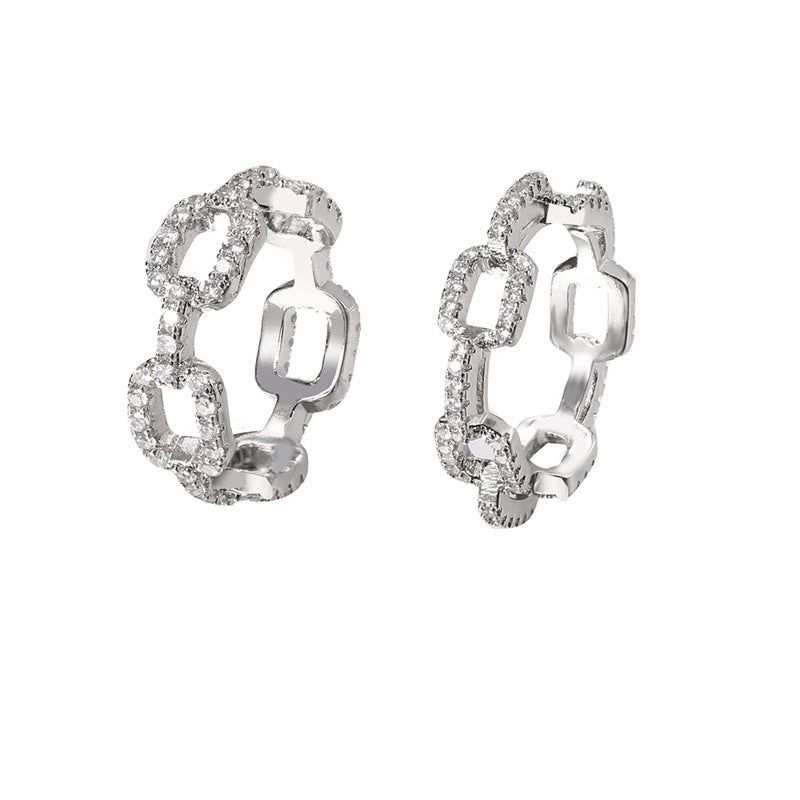 Zircon Chain Ring Women Men Floral Inlay Gold Plated Copper Jewelry Fashion Accessory Size 6 7 8 9 Unisex Style