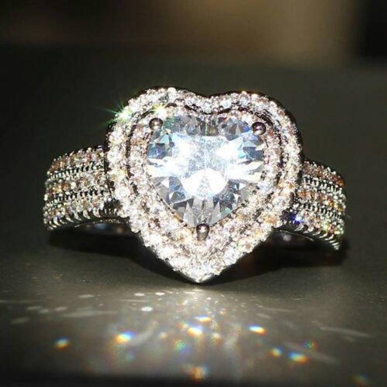 Zircon Love Ring Geometric Gold Plated Statement For Women