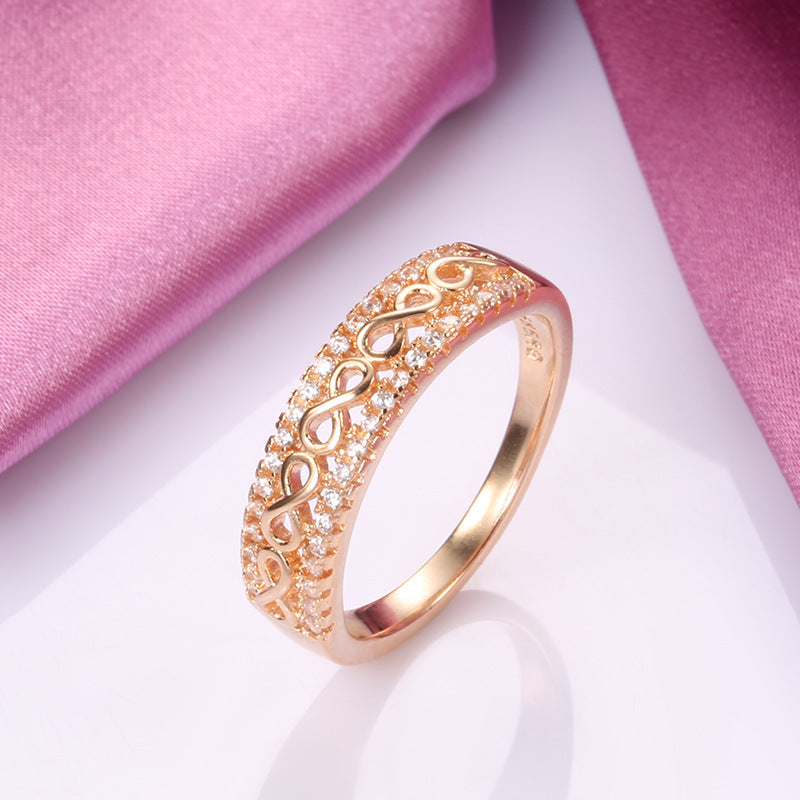 Womens Micro Set Zircon Hollow Floral Ring Copper Electroplated Vintage Elegant Jewelry Durable Fashion Accessory Ring