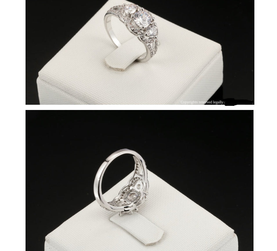 Womens Platinum Plated Zircon Ring 6mm Copper Inlaid