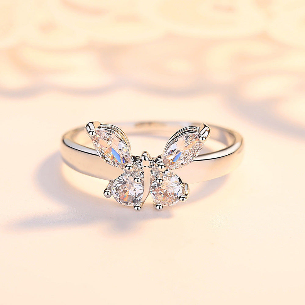 Womens Butterfly Ring Zircon Inlaid Copper Elegant Wedding Ring Gift Packed For Her Fashion Jewelry Gift Ready