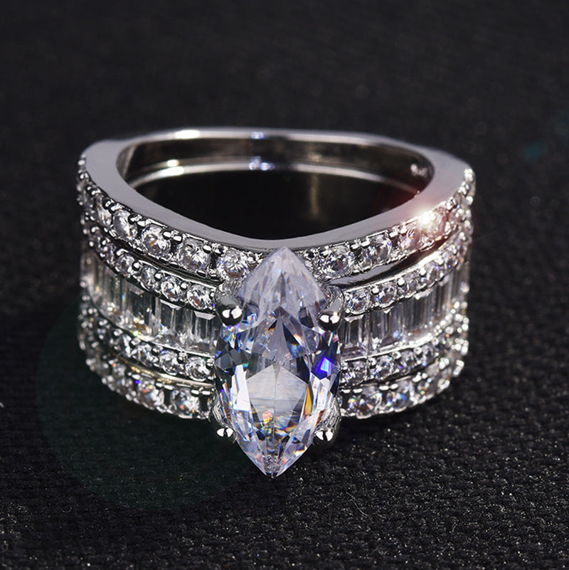 Pure Silver Plated Ring With 18K Gold Inlaid Gemstone Three Piece Set For Men And Women Horse Eye Shape Ring 6