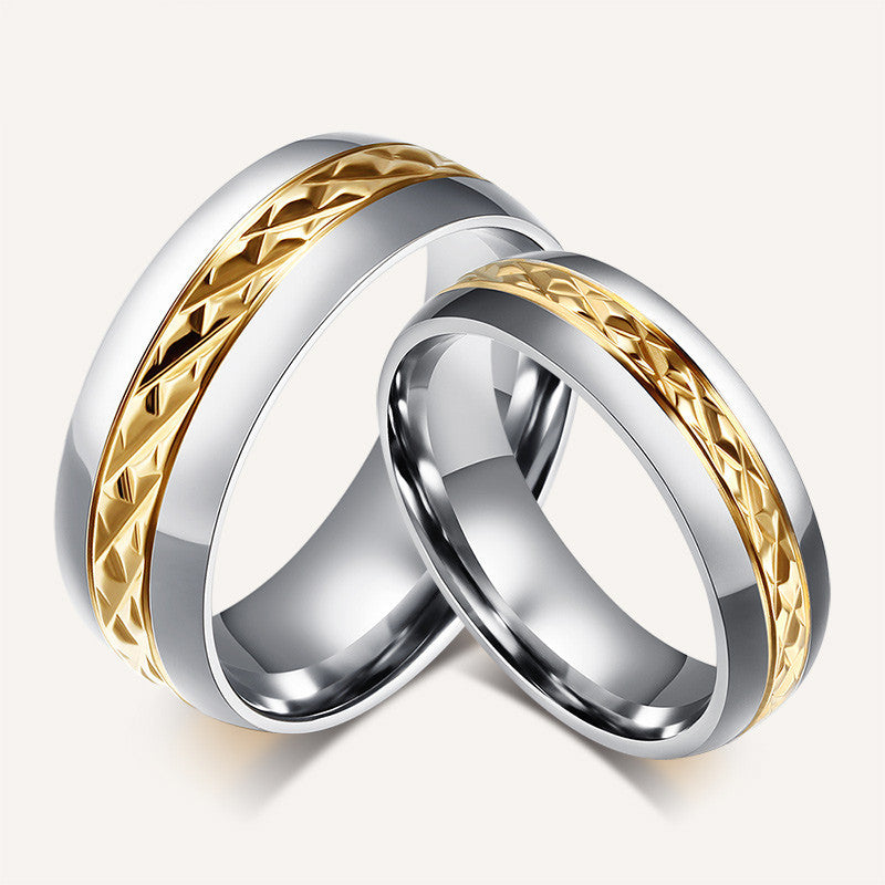 Titanium Steel Gold Plated Couple Ring Geometric Design For Couples Electroplate Jewelry Gift Ready For Lovers