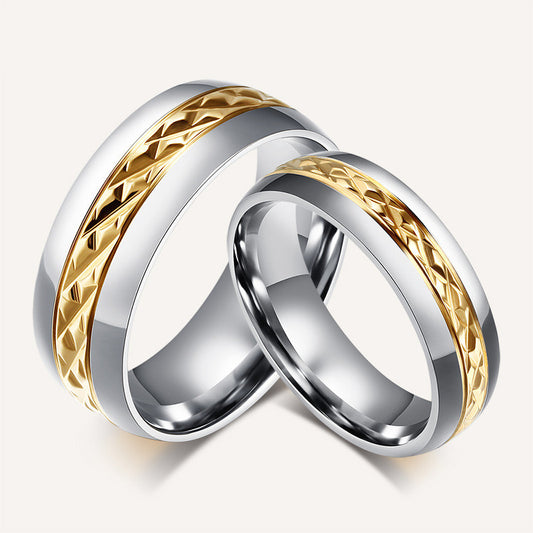 Titanium Steel Gold Plated Couple Ring Geometric Design For Couples Electroplate Jewelry Gift Ready For Lovers