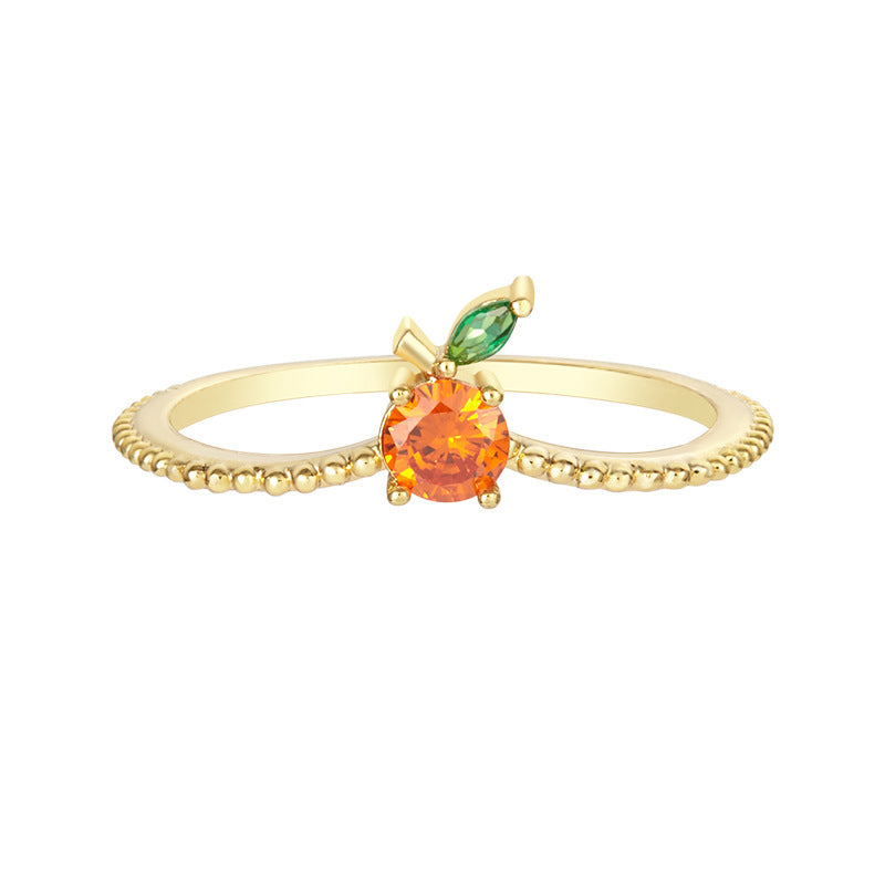 Tropical Fruit Ring Copper Zircon Fruit Shape Jewelry Womens No7 Holiday Gift Gold Plated Inlay For Daily Wear