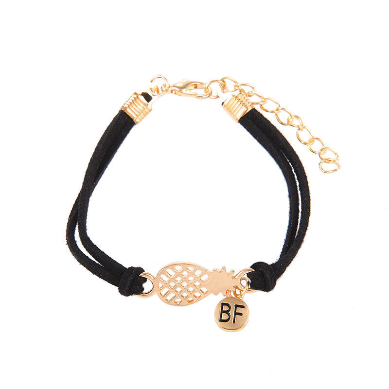 Double Pineapple Letter Bracelet Electroplate Alloy Anniversary Gift Travel Keepsake Elegant Jewelry Collector