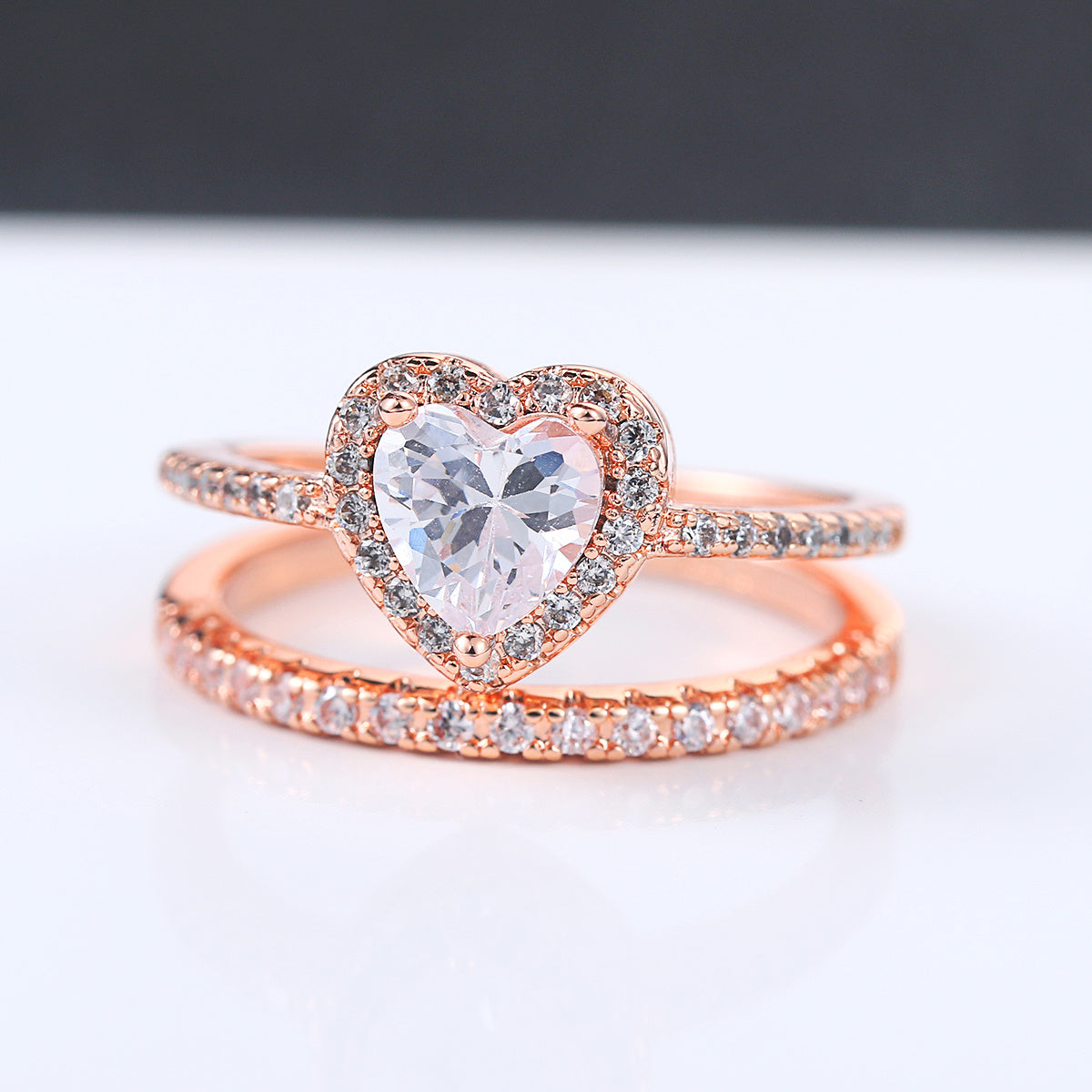 Heart Shaped Zircon Ring With Rose Gold Plating Copper Base Elegant Dainty Engagement Wedding Gift Jewelry For Her