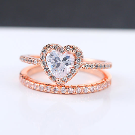 Heart Shaped Zircon Ring With Rose Gold Plating Copper Base Elegant Dainty Engagement Wedding Gift Jewelry For Her