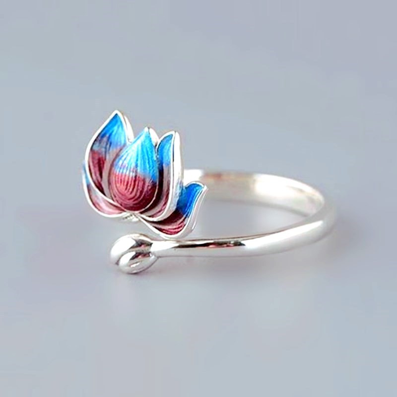 Two Tone Copper Ring Lotus Flower Design Electroplated