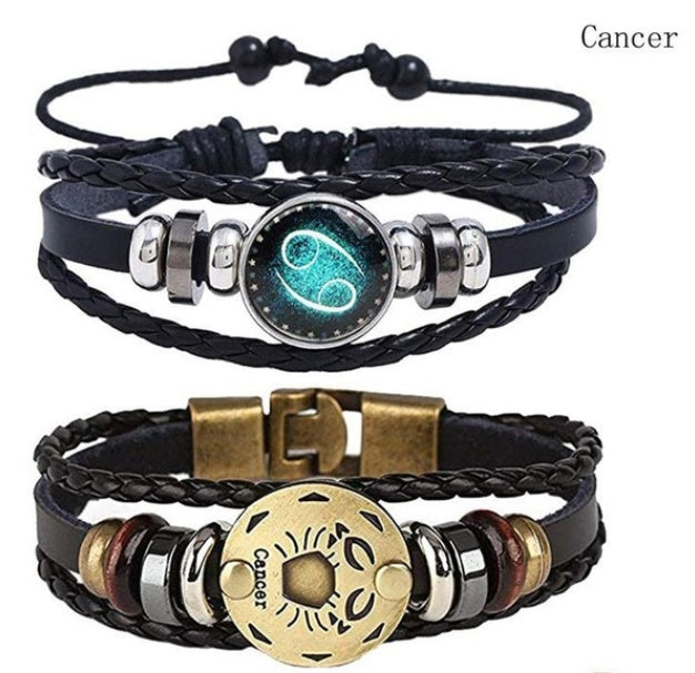 Couples Woven Leather Bracelet Vintage Constellation Design Zodiac Gift For Anniversary Travel Keepsake Gift Box Ready