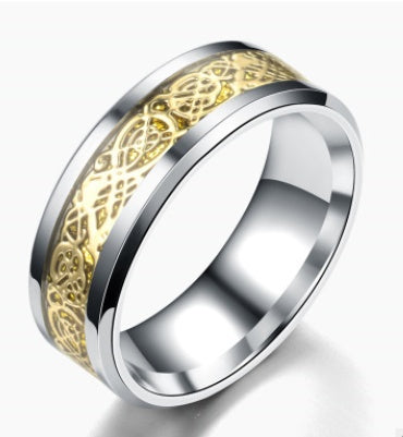 Mens Ring Stainless Steel Band With Geometric Dragon Design Silver Gold Finish Statement Ring Jewelry Everyday