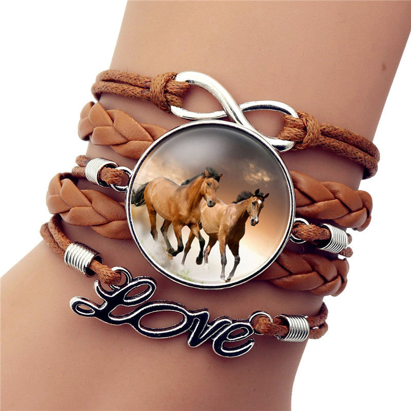 Horse Themed Bracelet with Glass Gem Pendant Die Cast Alloy Elegant Charm Jewelry Length 17cm Plus 5cm Extension