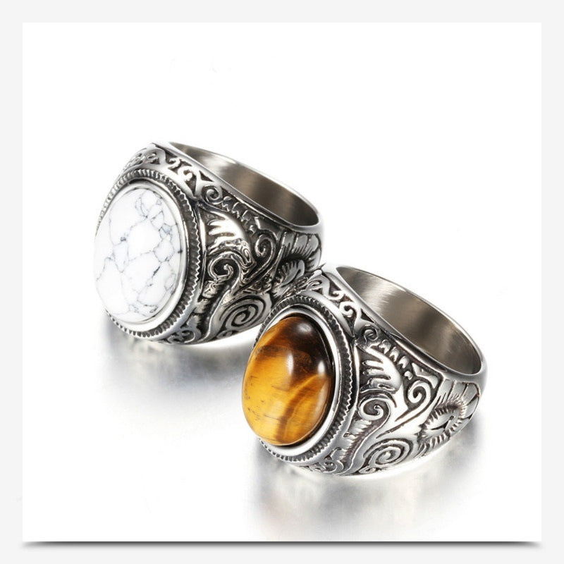 Mens Geometric Alloy Ring Simple Turquoise Ring Art Plating Non Inlaid Band Gift For Him Fashion Jewelry Statement Ring