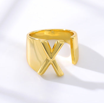 Women's Initial Letter Ring Wide Band Alphabet Copper Electroplated Personalized Statement Jewelry Gift Online