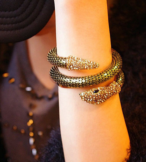 Womens Snake Bracelet Multi Strand Rhinestone Bangle Electroplated Metal For Anniversary Birthday Celebrations