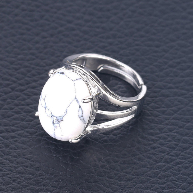 Women's Natural Stone Oval Ring Inlay Alloy Setting with Semiprecious Gemstones Jewelry Accessory Elegant Look