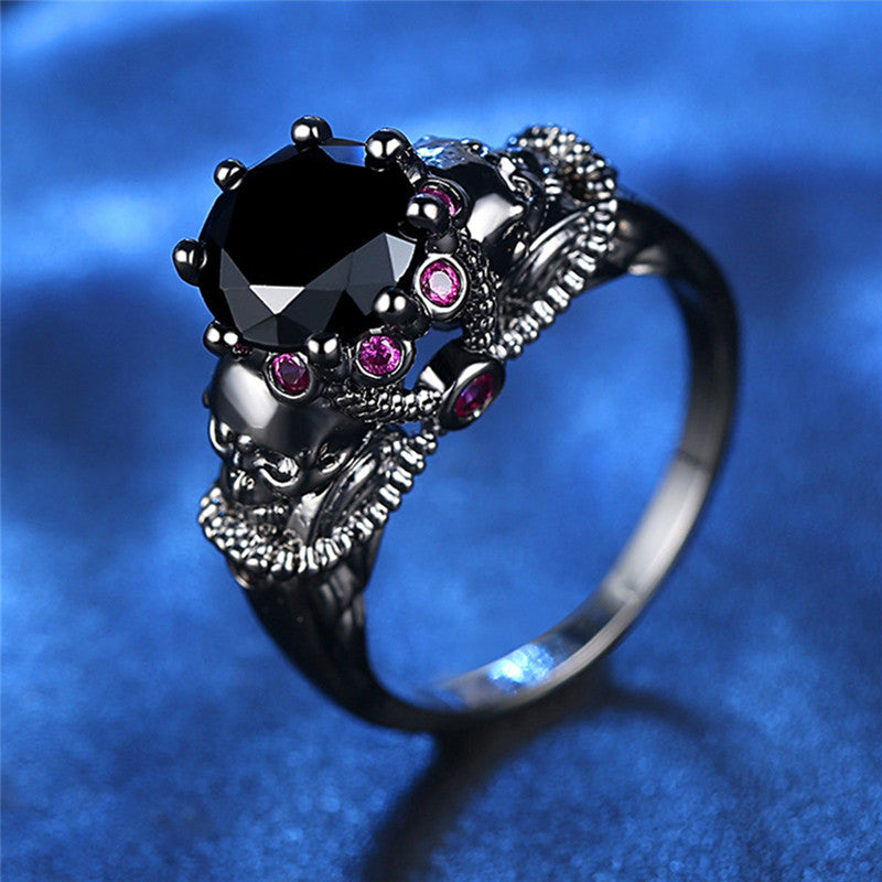 Unisex Geometric Skull Ring Diamond Accent Electroplated