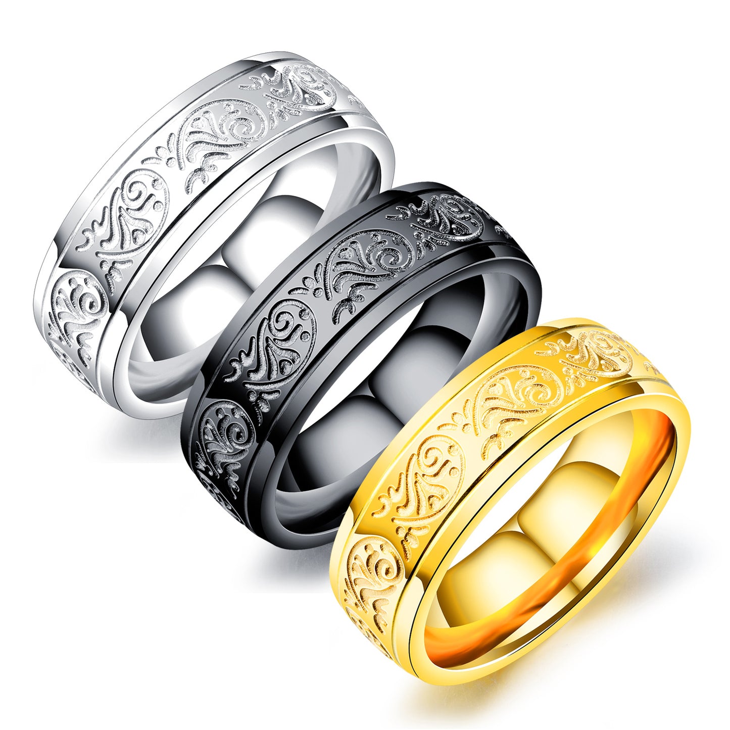 Mens Titanium Steel Ring With Vintage Wave Pattern Electroplated Band Fashion Jewelry Gift For Him Lux Icon Pro