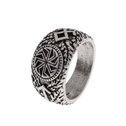 Nordic Rune Mens Ring Antique Silver Zinc Alloy Inner Diameter 2.1cm Outer Diameter 2.6cm Color Ancient Silver