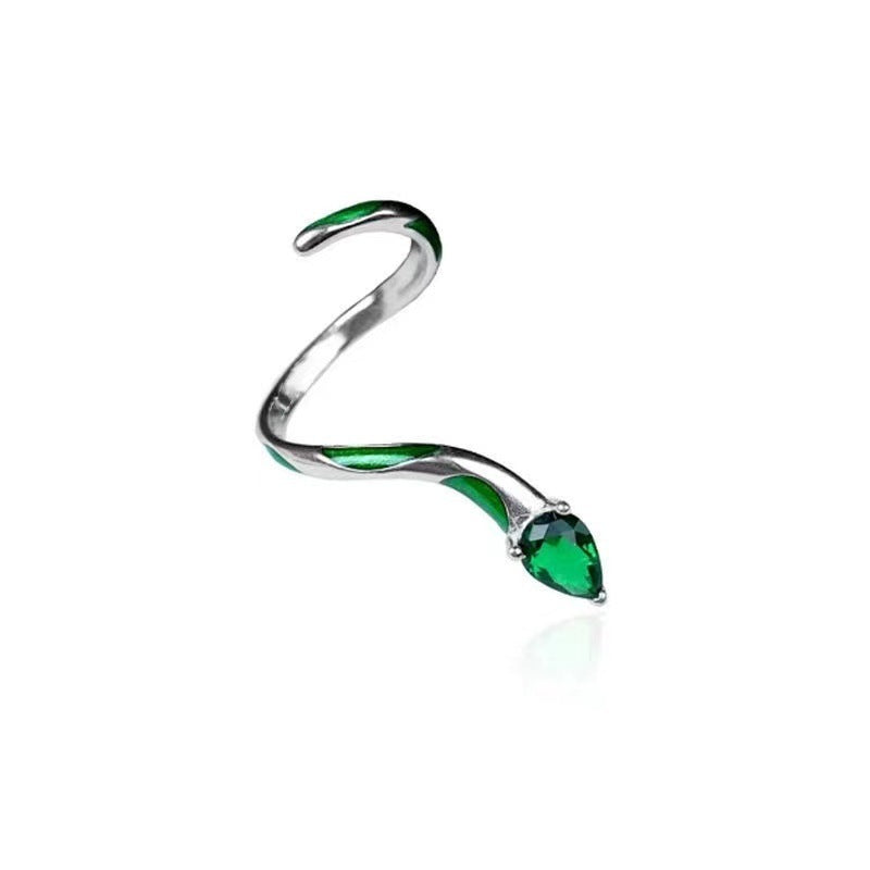 Womens Adjustable Snake Ring Green Alloy Fashion Jewelry Electroplated Serpent Design for Everyday Wear Stylish Gift