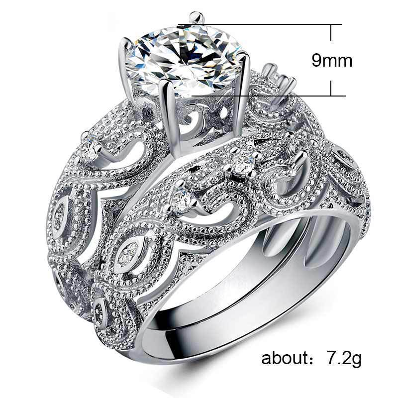 Durable Alloy Couple Rings Two Piece Set Classic Hollow Flower Design Wedding Engagement Promise Rings For Him And Her