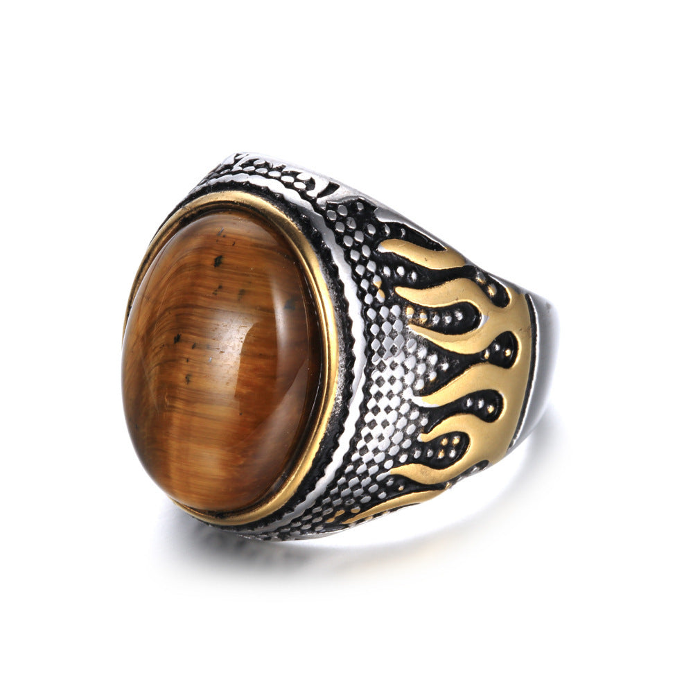 Stainless Steel Tiger Eye Ring Geometrical Flame Design Fashion Jewelry for Men and Women Europe Americas Gifts