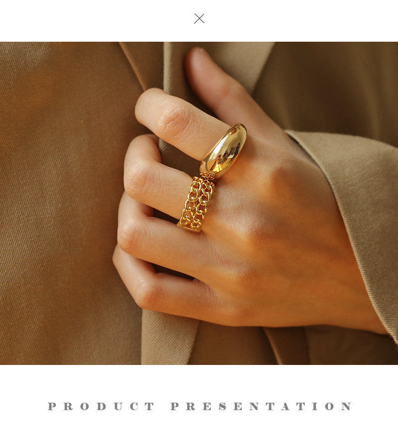 Women Openwork Braided Ring Vintage Geometrical Knuckle Rings Gold Plated Brass European American Jewelry Gift