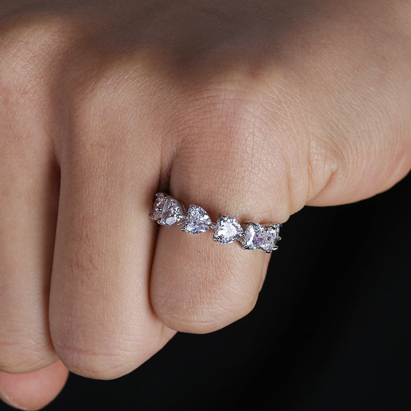Love Heart Couple Rings Gold Plated Copper With Zircon Gems