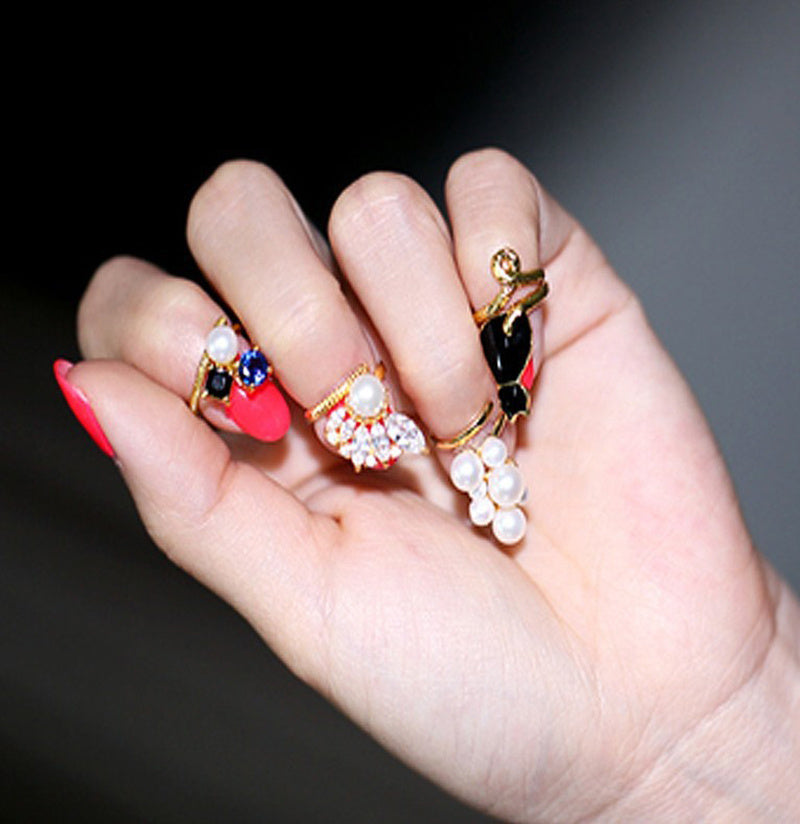 Womens Pearl Rhinestone Ring Set Four Piece Joint Finger Rings For Anniversary Celebrations Gift Employee Benefits