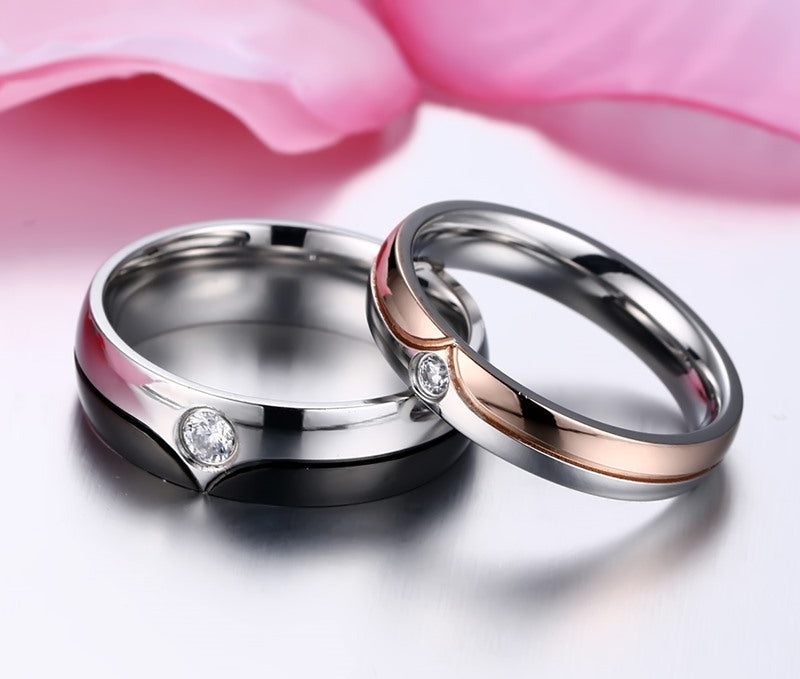 Stainless Steel Couple Ring Geometric Design Korean Style Wedding Gift Set for Partners for Modern Style Looks