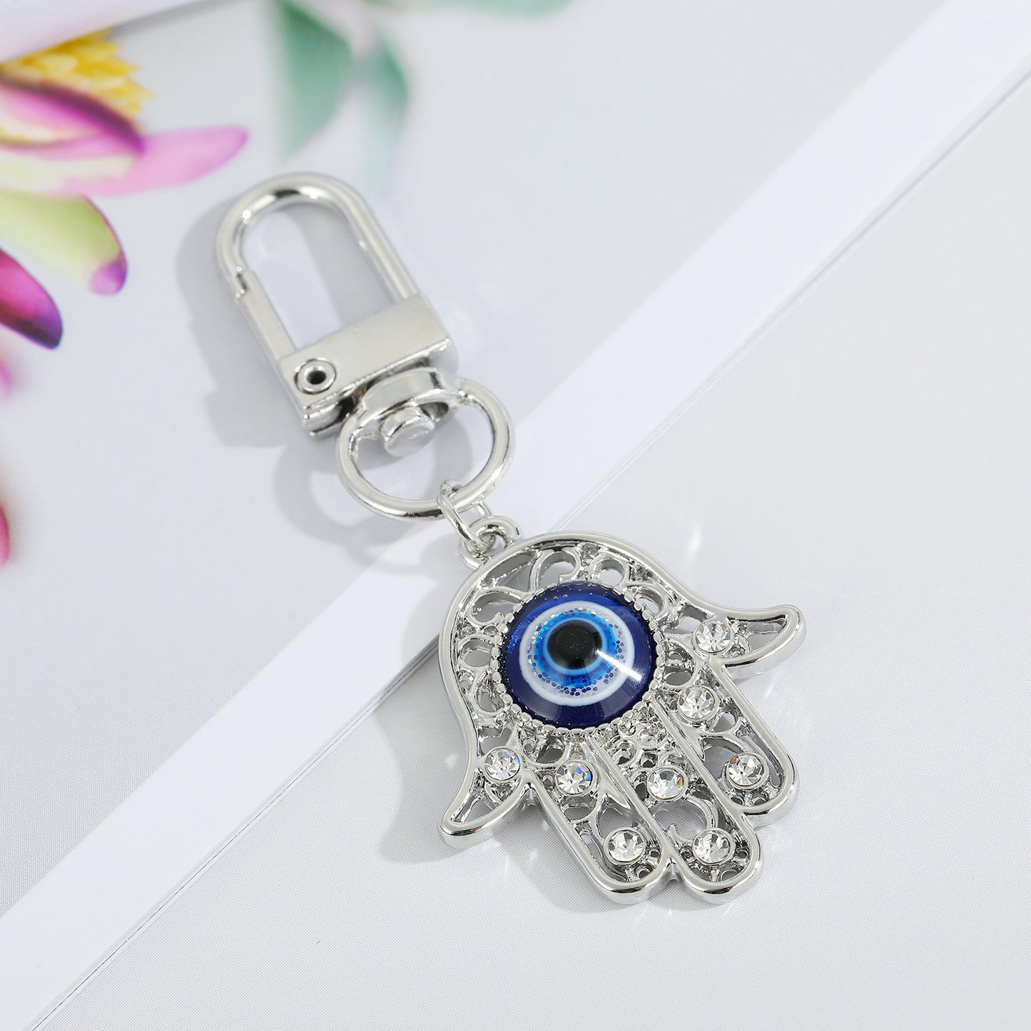 Alloy Keychain Pendant Dripping Oil Eye Design Key Ring Bag Charm Fashion Accessory Durable Silver Finish Trendy Look