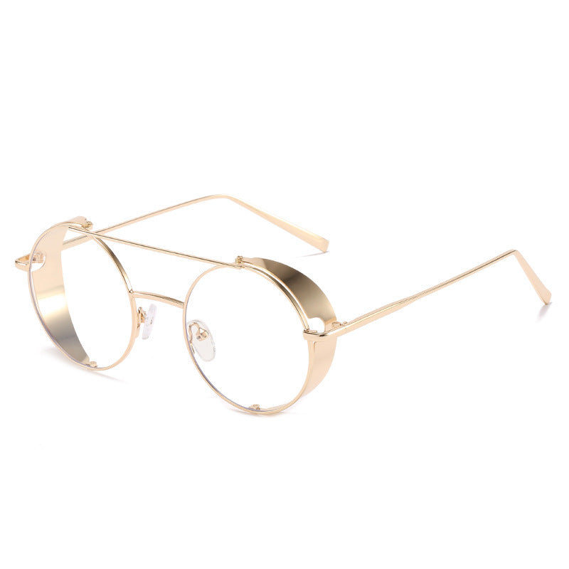 Retro Round Sunglasses Crystal Lens Double Beam Metal Frame Fashion Eyewear For Men And Women Gold And Silver Glasses