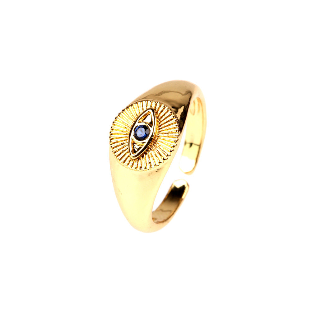 Geometric Eye Design Ring 18K Gold Plated Copper Adjustable Opening Band Geometric Statement Jewelry For Everyday Wear
