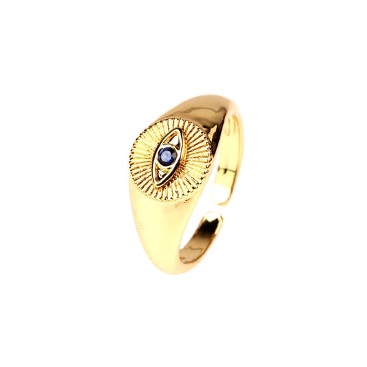 Geometric Eye Design Ring 18K Gold Plated Copper Adjustable Opening Band Geometric Statement Jewelry For Everyday Wear