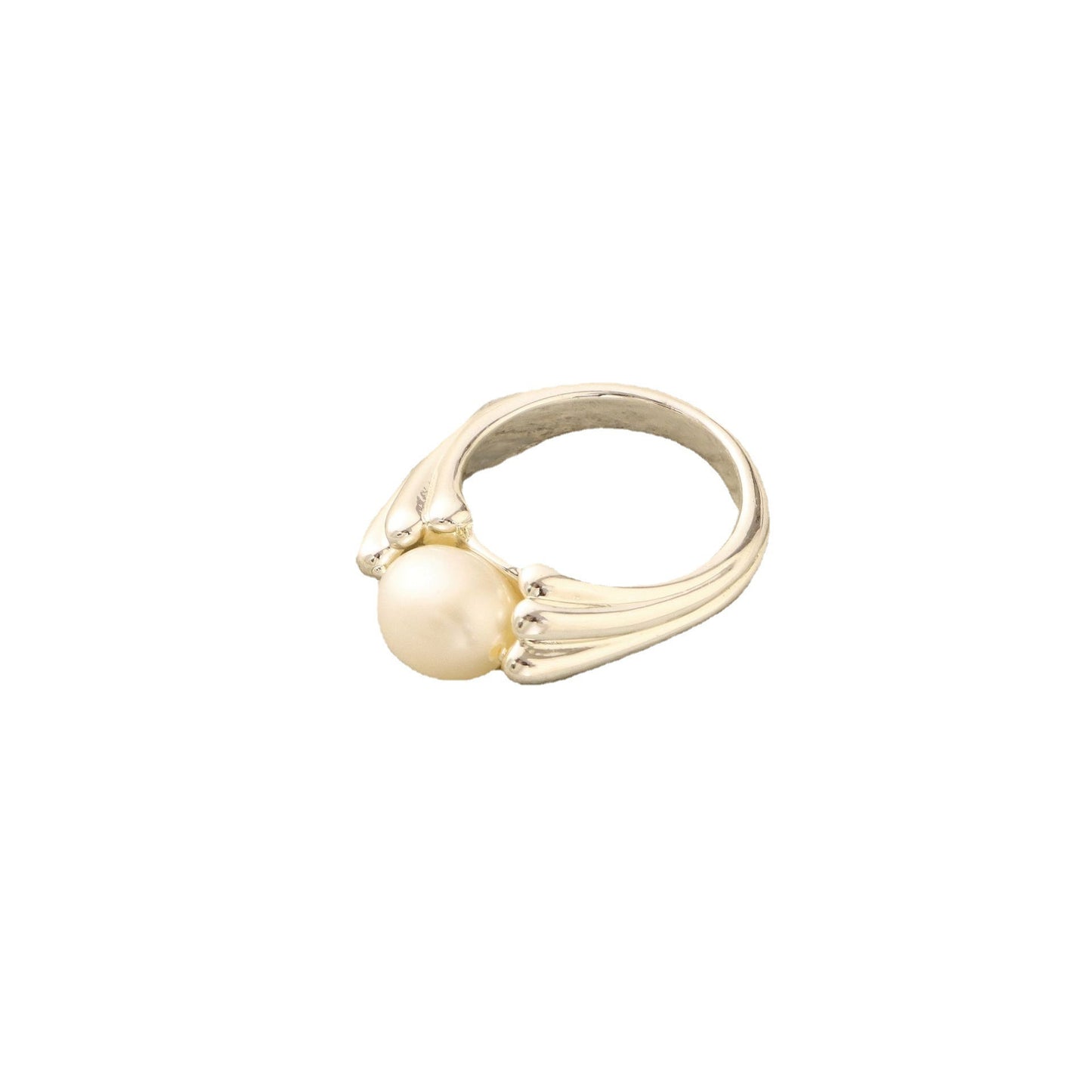 Womens Geometric Ring With Freshwater Pearl Inlay Silver Plated Copper Statement Jewelry Birthday Gift For Her