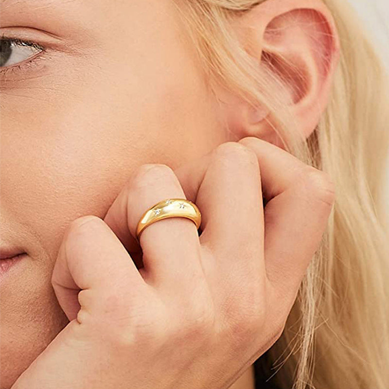 Womens Eight Point Star Ring Stainless Steel Diamond Ring for Women Fashion Electroplated Ring Gift for Her Jewelry Ring for Women Gold and Platinum