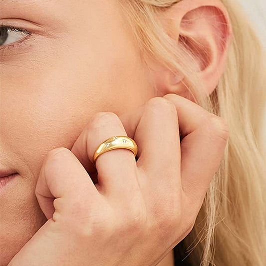 Womens Eight Point Star Ring Stainless Steel Diamond Ring for Women Fashion Electroplated Ring Gift for Her Jewelry Ring for Women Gold and Platinum