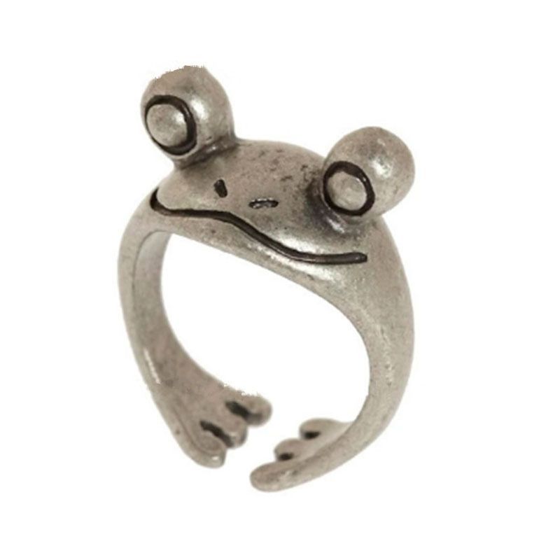 Womens Retro Frog Ring Adjustable Big Eye Animal Ring Ancient Silver Alloy Jewelry Gift Vintage Style Gem Ring