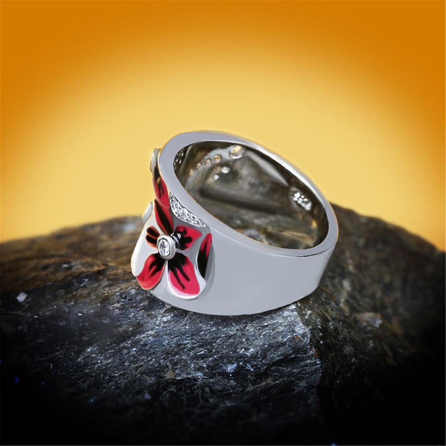 Womens Flower Ring Zircon Micro Set Epoxy Metal Dainty Elegant Fashion Jewelry Gift For Her Versatile Accessory